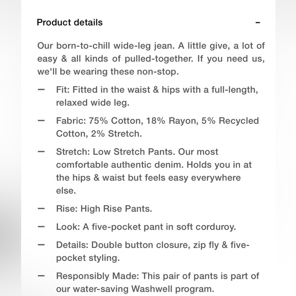 NWT Gap High Rise Corduroy Stride Wide-Leg Pants - Picture 5 of 6